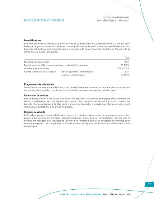 RAPPORT ANNUEL DE GESTION 2010-2011 - Tourisme QuÃ©bec