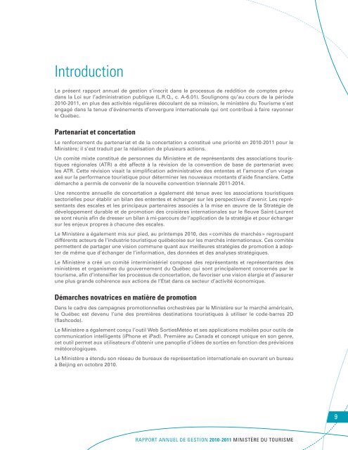 RAPPORT ANNUEL DE GESTION 2010-2011 - Tourisme QuÃ©bec