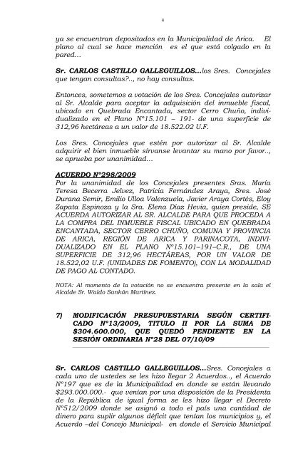 REPUBLICA DE CHILE I. MUNICIPALIDAD DE ARICA SecretarÃ­a ...