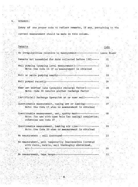 water level measurement pertinent well data coding procedure manual