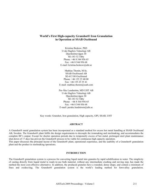 World's First High-capacity Granshot® Iron Granulation in ... - UHT