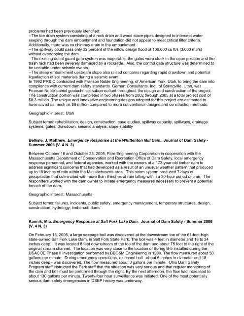 Annotated List of Articles Published in the Journal of Dam Safety ...