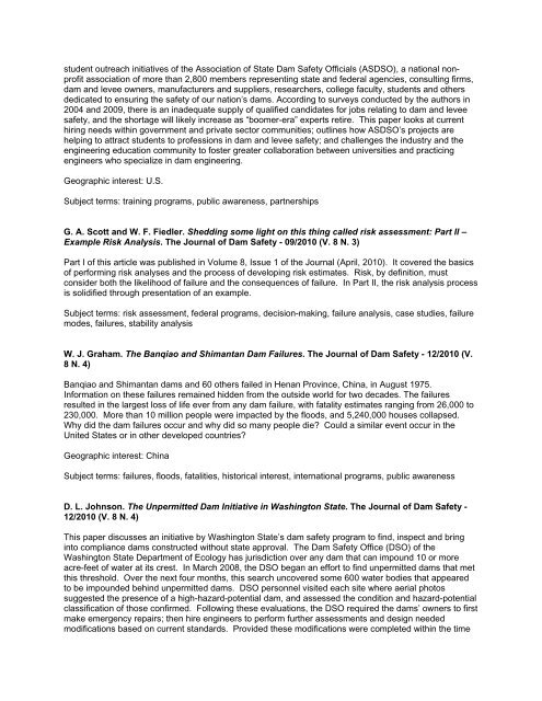 Annotated List of Articles Published in the Journal of Dam Safety ...