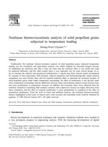 Nonlinear thermoviscoelastic analysis of solid propellant grains ...
