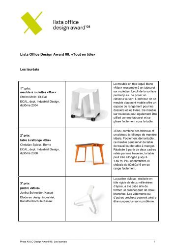 Lista Office Design Award 08: Â«Tout en tÃ´leÂ»