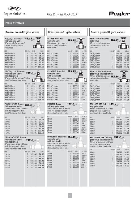 PRICE LIST - Pegler Yorkshire