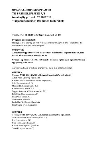 OMSORGSGRUPPER OPPGAVER TIL PREMIEREFESTEN 7/4 ...