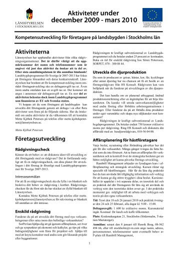 december 2009 - mars 2010 - LÃ¤nsstyrelsen i Stockholms lÃ¤n