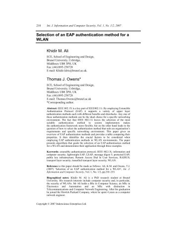 Selection of an EAP authentication method for a WLAN Khidir M. Ali ...