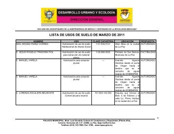 LISTA DE USOS DE SUELO DE MARZO DE 2011 - XIV ...