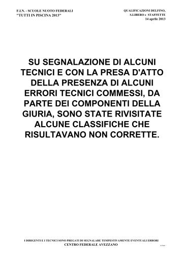 Invio risultati eliminatorie - Federazione Italiana Nuoto