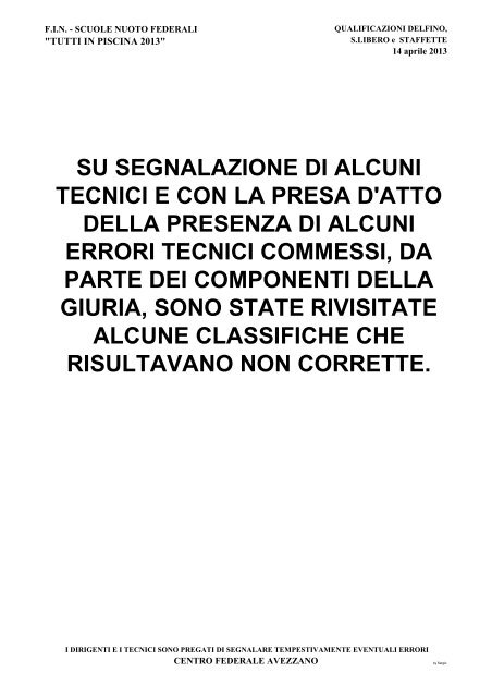 Invio risultati eliminatorie - Federazione Italiana Nuoto