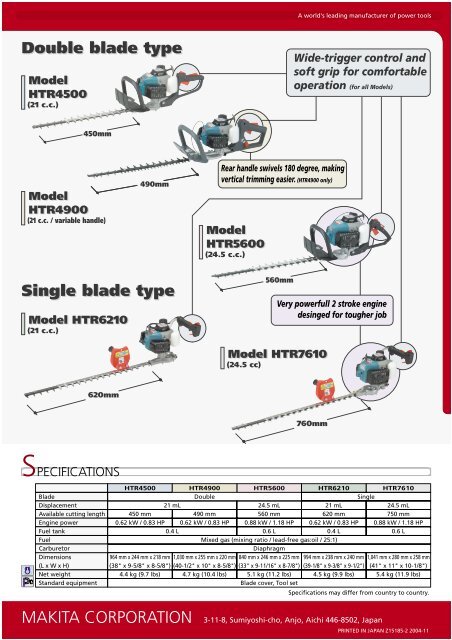 Very powerfull 2-stroke engine to comply with EU emission ... - Makita