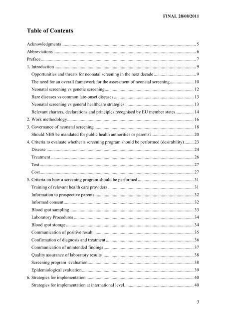 Newborn screening in Europe Expert Opinion document