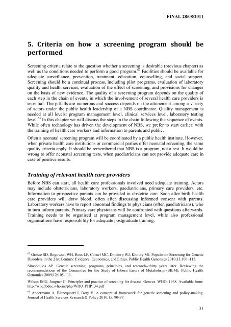 Newborn screening in Europe Expert Opinion document