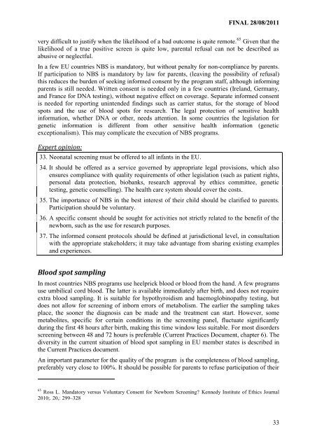 Newborn screening in Europe Expert Opinion document