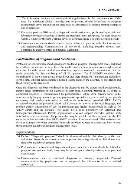 Newborn screening in Europe Expert Opinion document