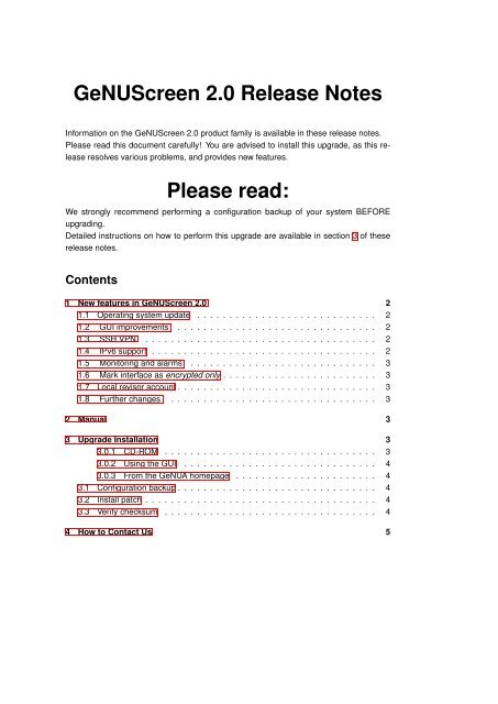 Genuscreen genuscreen Version 2.0 Release Notes - GeNUA