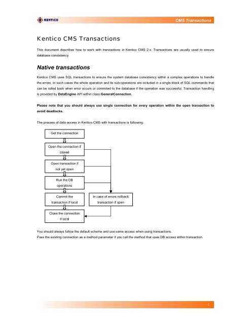 Kentico CMS Transactions Native transactions