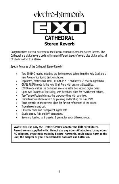 Cathedral - Instructions (PDF) - Electro-Harmonix
