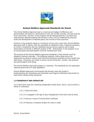 PDF Version of Duck Standards - Animal Welfare Approved