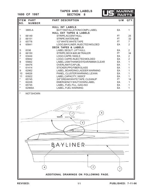 TABLE OF CONTENTS 1600 CF 1997 - Bayliner Parts