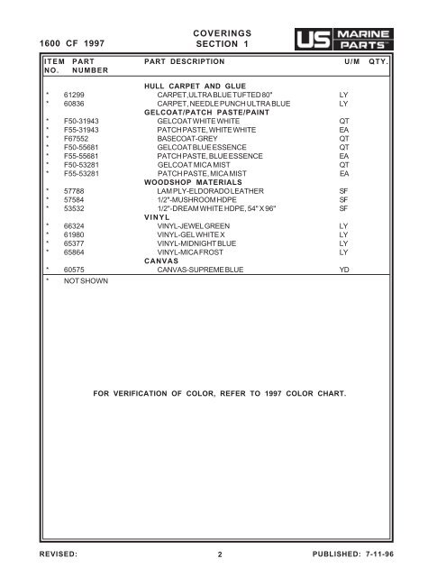 TABLE OF CONTENTS 1600 CF 1997 - Bayliner Parts