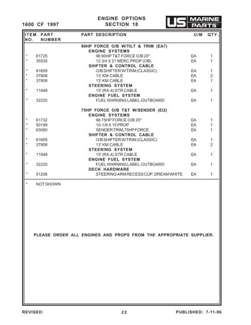 TABLE OF CONTENTS 1600 CF 1997 - Bayliner Parts