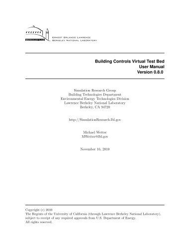 Building Controls Virtual Test Bed User Manual Version 0.8.0