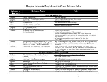 Hampton University Drug Information Center Reference Index