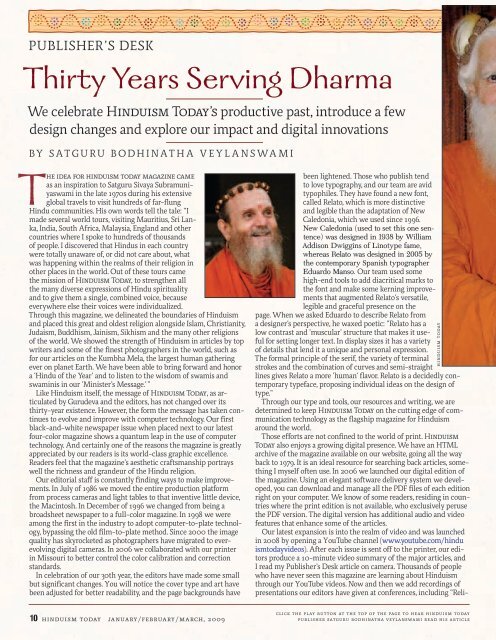 Hinduism Today January 2009 - Cover, Index, Front Articles