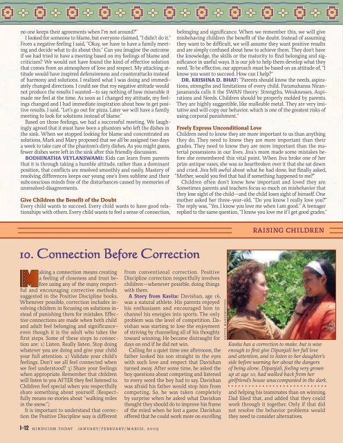 Hinduism Today January 2009 - Cover, Index, Front Articles