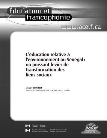 L'Ã©ducation relative Ã  l'environnement au SÃ©nÃ©gal - acelf