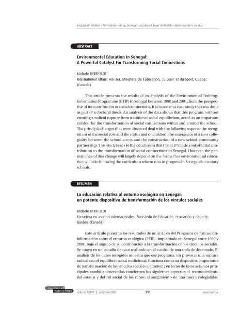 L'Ã©ducation relative Ã  l'environnement au SÃ©nÃ©gal - acelf