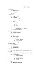 Exam 2 Topics 1. Primitives a. int, long, short b. double, float c. char ...