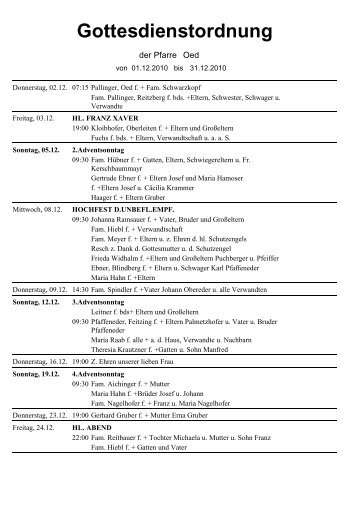 Gottesdienstordnung - pfarre-zeillern.at