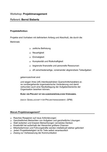 Arbeitsmappe Projektmanagement