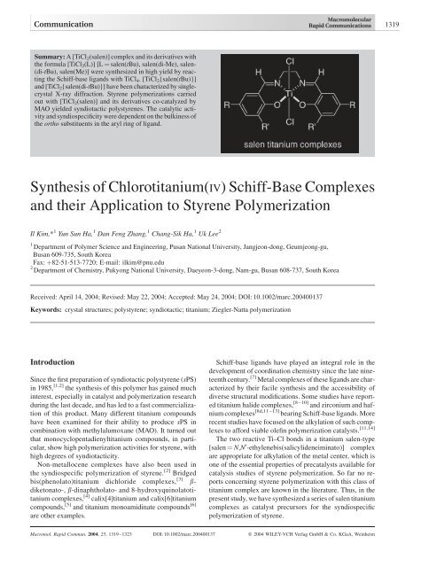 Schiff-Base Complexes and their Application to Styrene ...