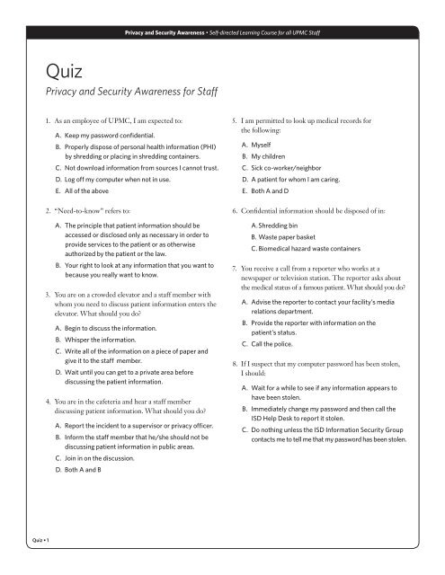 HIPAA Quiz - UPMC.com