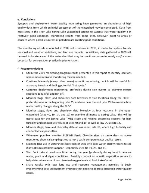 Prior Lake - Spring Lake Watershed District 2009 Water Quality ...