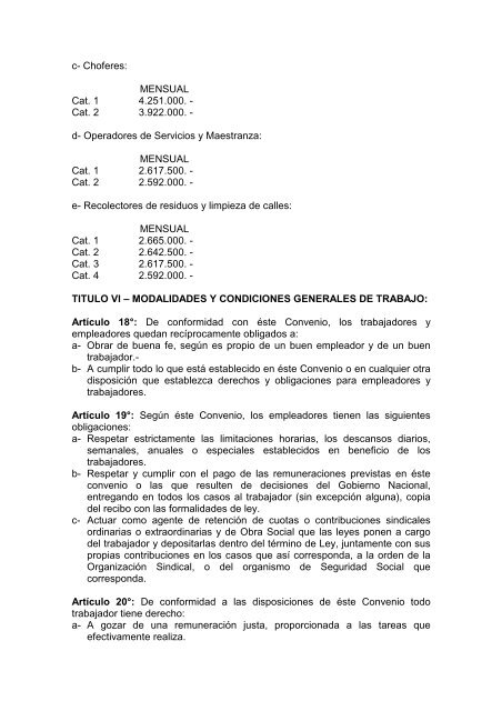 CONVENCION COLECTIVA DE TRABAJO NË 169/91 - Ministerio de ...