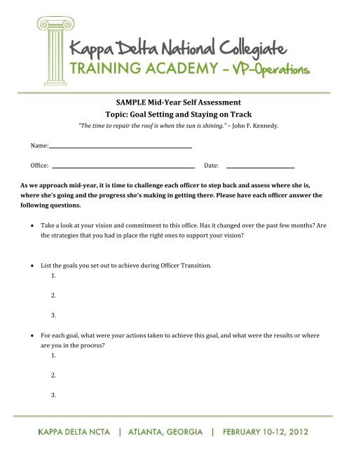 Sample Mid Year Self Assessment Topic Goal Kappa Delta