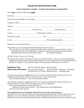 SIGCSE 2010 REGISTRATION FORM