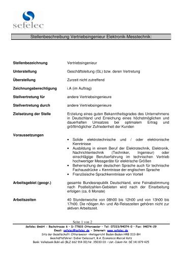 Stellenbeschreibung im PDF-Format - Sefelec