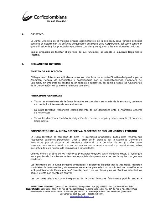 Reglamento Interno Junta Directiva - Corficolombiana