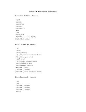 Math 229 Summation Worksheet