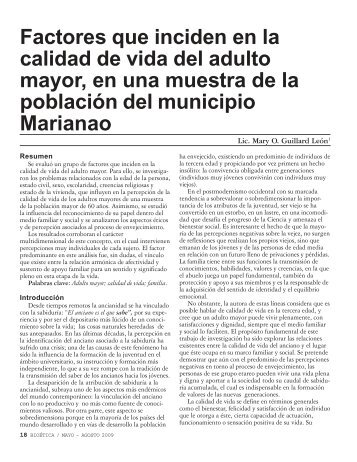 Factores que inciden en la calidad de vida del adulto mayor, en una ...