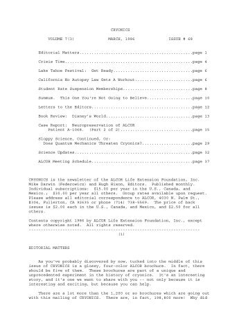 CRYONICS VOLUME 7(3) - Alcor Life Extension Foundation