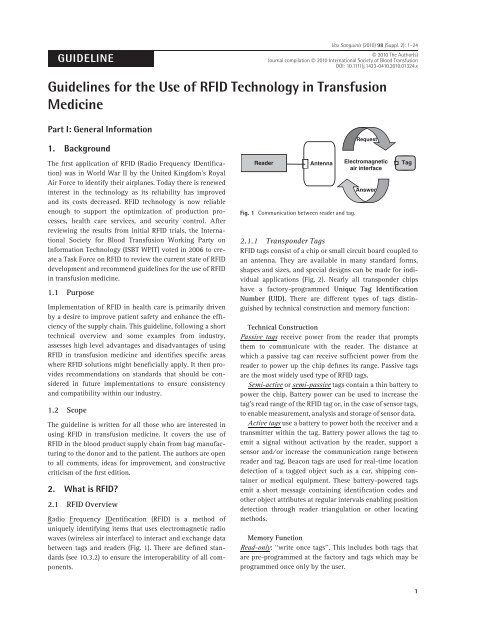 Guidelines for the Use of RFID Technology in Transfusion Medicine