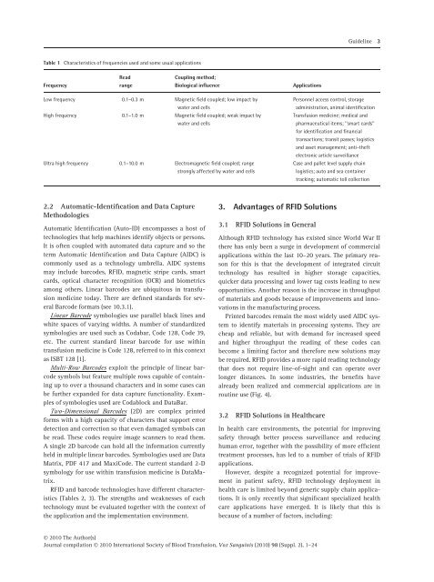 Guidelines for the Use of RFID Technology in Transfusion Medicine